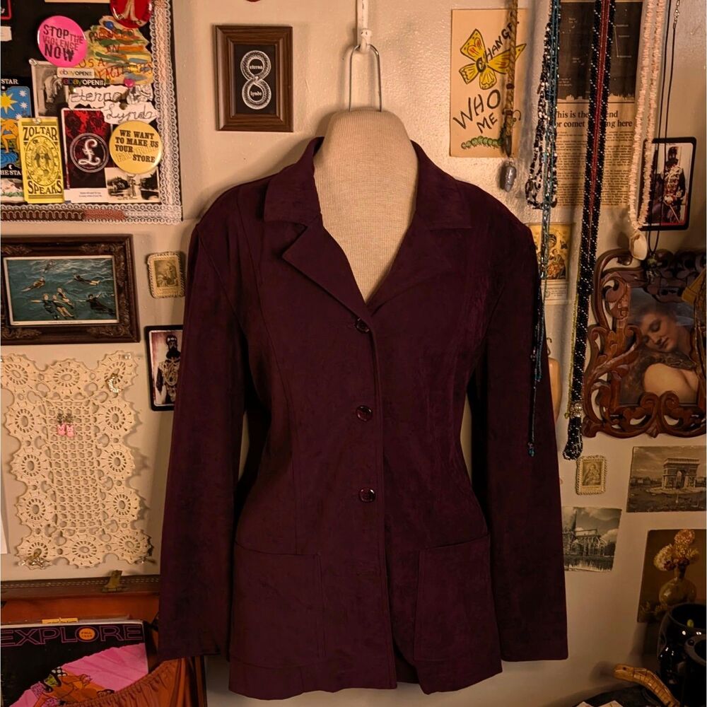 Vintage Button Down Blazer Jacket Women's Medium Dark Plum Purple
